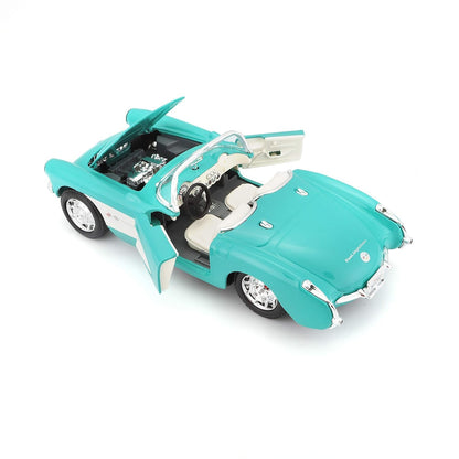 Maisto 1957 Chevrolet Corvette Convertible 1:24 Die-Cast Model Car | Collector's Collection | Turquoise & White Classic Roadster