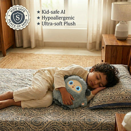 AI Interactive Plush Toy with LED Eyes | Smart AI Talking Plush Companion | App-Controlled Intelligent Plush Robot | Soft Rechargeable Interactive Toy | Grey | 9 Inch
