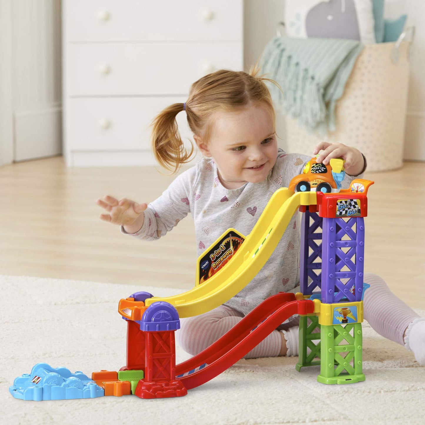 VTech Go! Go! Smart Wheels 3-in-1 Launch & Go Raceway | Interactive Race Track Playset with SmartPoint Race Car | Educational Toy for Ages 1–5