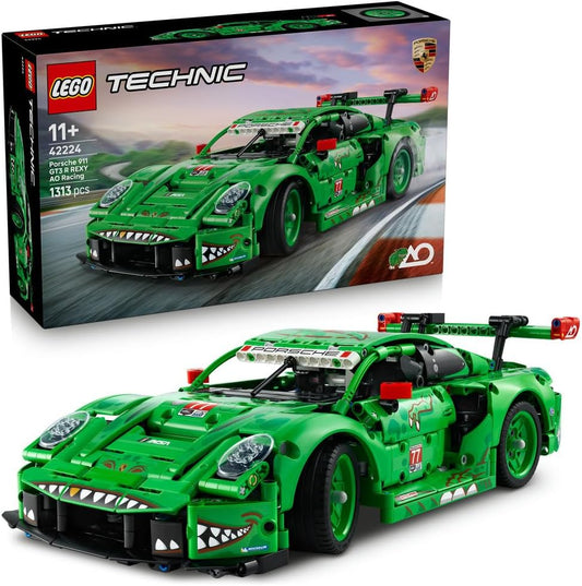 LEGO Technic 42224 Porsche 911 GT3 R REXY AO Racing Car Toy - Model Kit w/ 6-Cylinder Engine, Rear-Wheel Drive and Dinosaur Design - Gift for 11+ Year Old Boys & Motorsport Fans