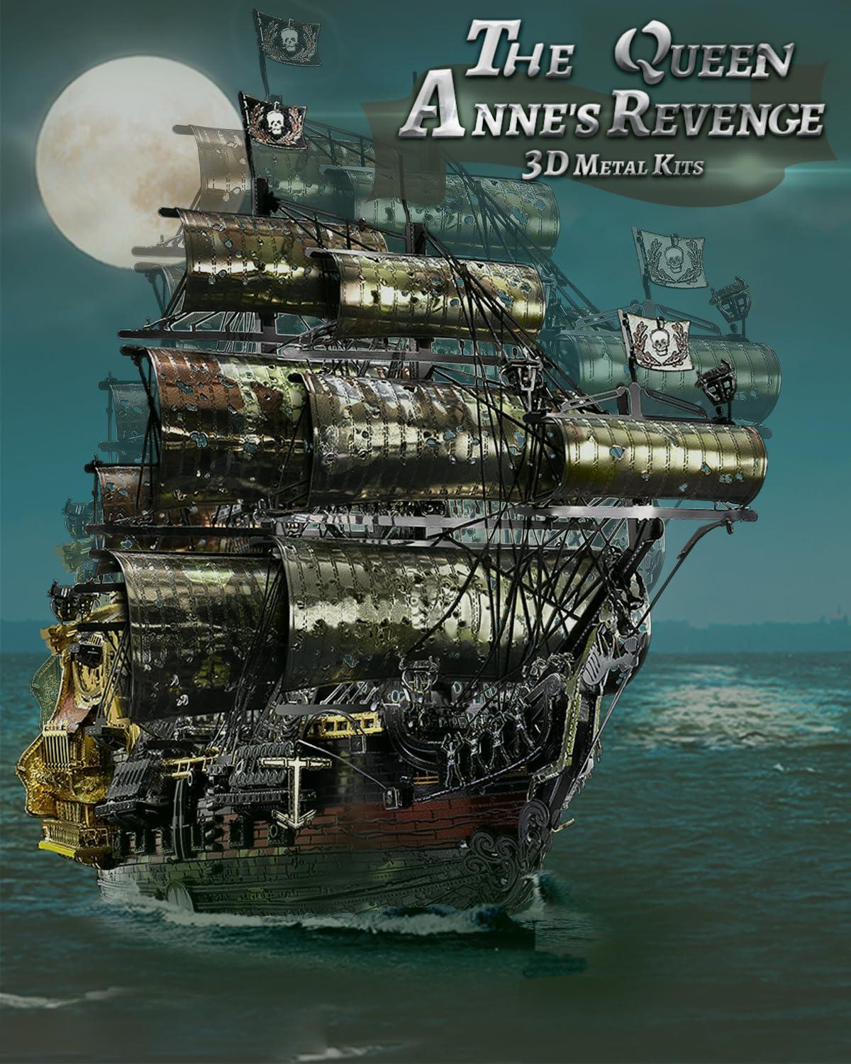 Piececool  3D Metal Puzzle The Queen Anne’s Revenge Pirate Ship (Large) – 439 Pieces – Level 5 Difficulty – Stainless Steel DIY Model Kit-Age16+