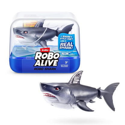 ZURU Robo Alive Robo Shark Water Activated Swimming Toy with Realistic Shark Movement, Swims in 5 Directions, Interactive Robotic Water Toy with Lifelike Design, Batteries Included, Bath Tub & Swimming Pool Toy for Kids Boys & Girls