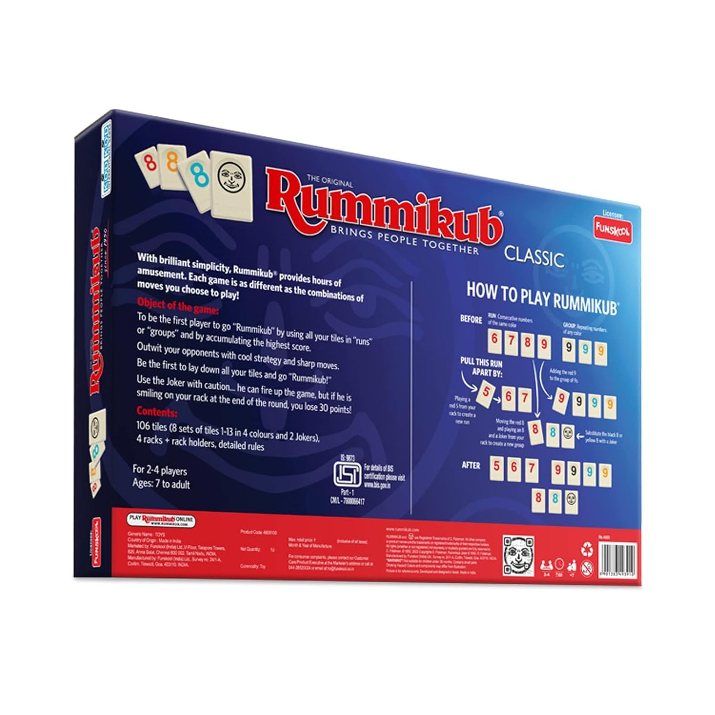 Funskool Original Rummikub Number Game | Classic Family Tile Game for Kids & Adults | Educational Strategy Board Game | 2-4 Players | Ages 7+