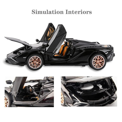 Lamborghini SIAN 1:32 Scale Die-Cast Metal Pull Back Toy Car – Black Model with Openable Doors, Sound & Light - Jaiman Toys