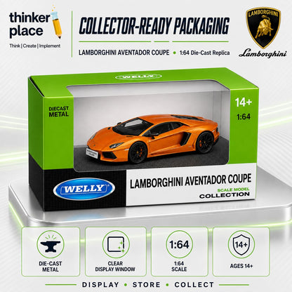 Welly 1:64 Lamborghini Aventador Coupe Metallic Orange Die-Cast Metal Model Car