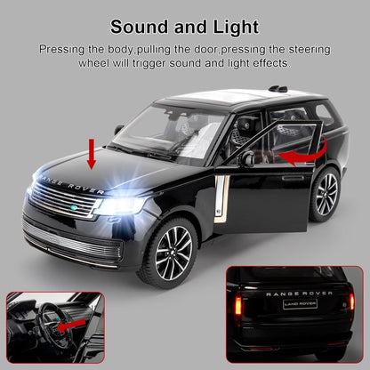 Joy Junction Range Rover SV 2022 1:24 Diecast Car Black – Alloy Metal Pullback Toy SUV with Lights, Sound & Opening Doors