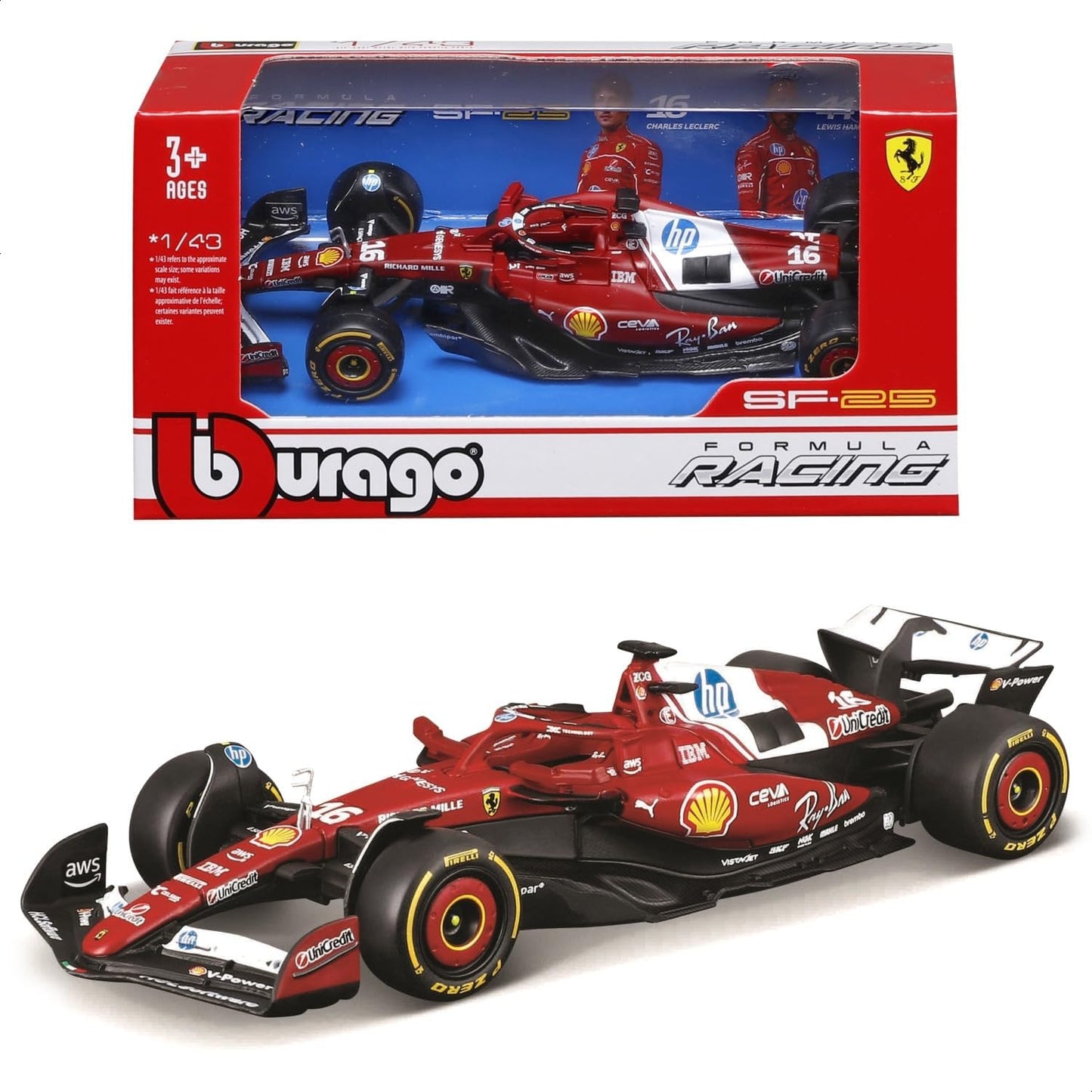 Bburago 1:43 Ferrari SF-25 #16 Charles Leclerc 2025 Formula 1 Racing Die-Cast Model Car – Official Licensed Collectible 18-36853