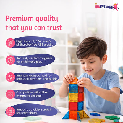 ItPlay Magnetic Tiles 68 Pieces Set for Kids | STEM Educational Magnetic Building Blocks Construction Toy