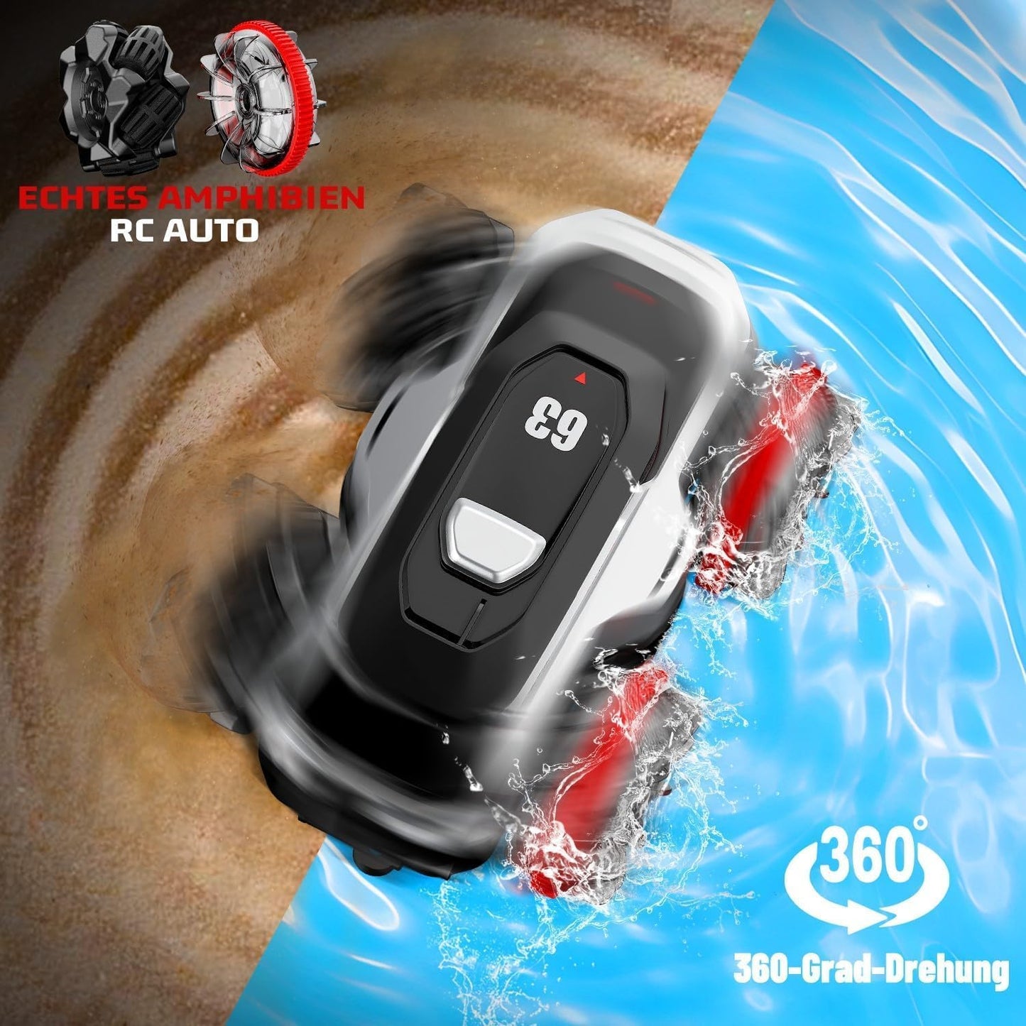 4WD Amphibious Remote Control Stunt Car – 2.4GHz Mini RC Car with 360° Spin, All-Terrain & Water Driving, Dual Tire System for Kids