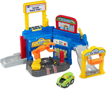 VTech Go! Go! Smart Wheels Speedy Repair Shop | Interactive Vehicle Garage Playset with SmartPoint Car, Car Wash & Repair Station for Toddlers