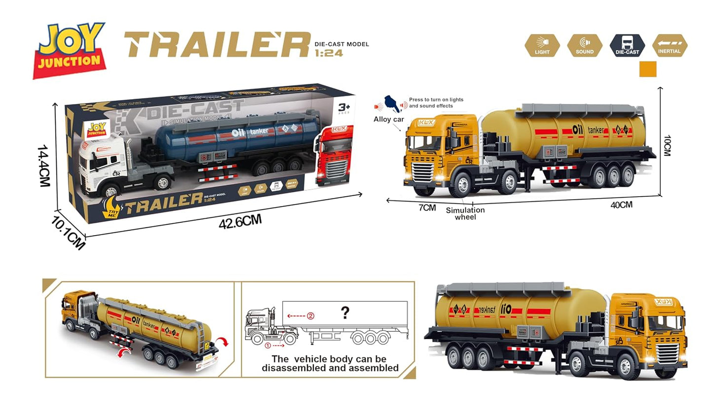 Joy Junction 1:24 Scale Alloy Oil Tanker Trailer Truck Toy with Light & Sound – 40 cm Large Truck