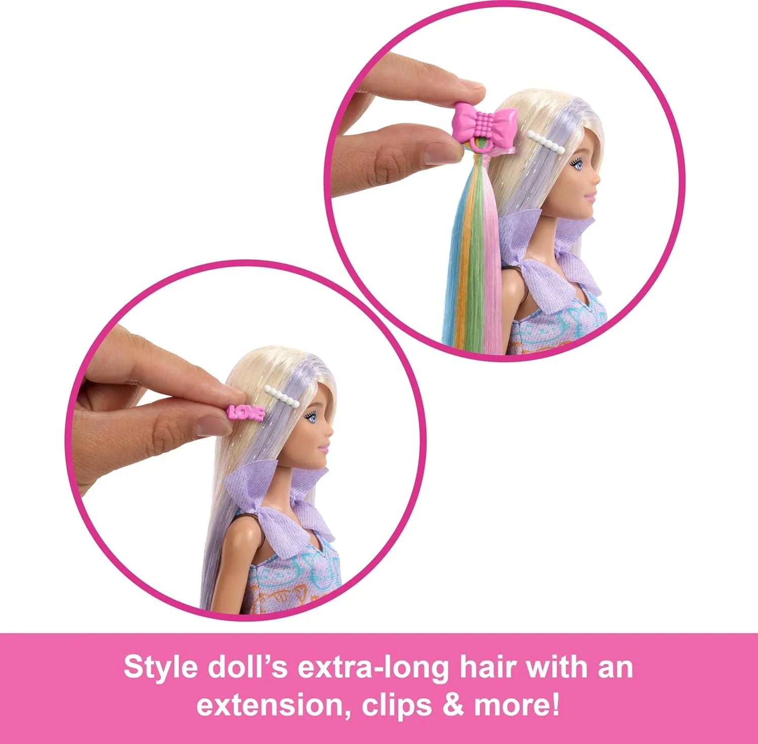 Barbie Fun & Fancy Blonde Fashion Doll – Extra-Long Hair, 2 Stylish Looks, Silver Metallic Dress & Colorful Hair Extension, Doll & Accessories Gift Set - Jaiman Toys