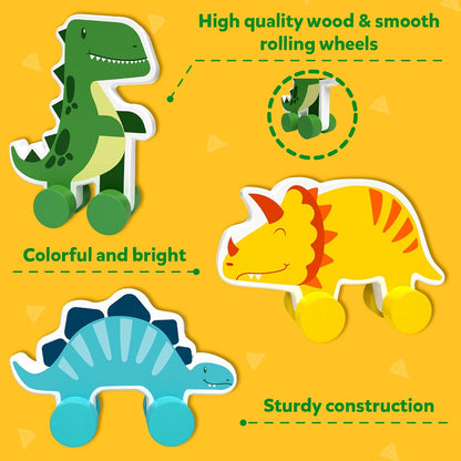 Skillmatics Wooden Dinosaur Toys on Wheels, Imaginative Play for Toddlers, Educational Gifts for Infants 9 Months to 3 Years