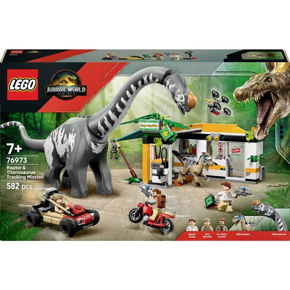 LEGO 76973 Jurassic World Raptor & Titanosaurus Tracking Mission Dinosaur Toy Building Blocks Toys (582 Pieces)