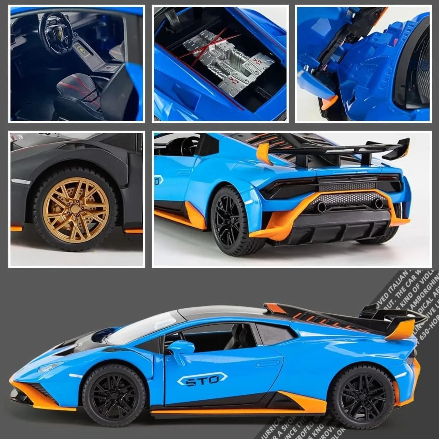 1:24 Scale Lamborghini Huracán STO. Die-Cast Metal Sports Car – Pull Back Model with Openable Doors, Sound & Light | Zinc Alloy Collectible Car
