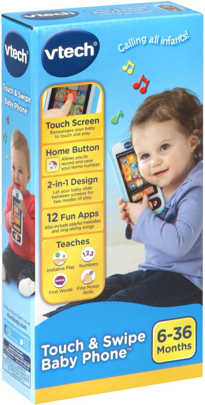 VTech Touch & Swipe Baby Phone Interactive Learning Toy with Lights, Sounds, Songs & Educational Activities | Blue
