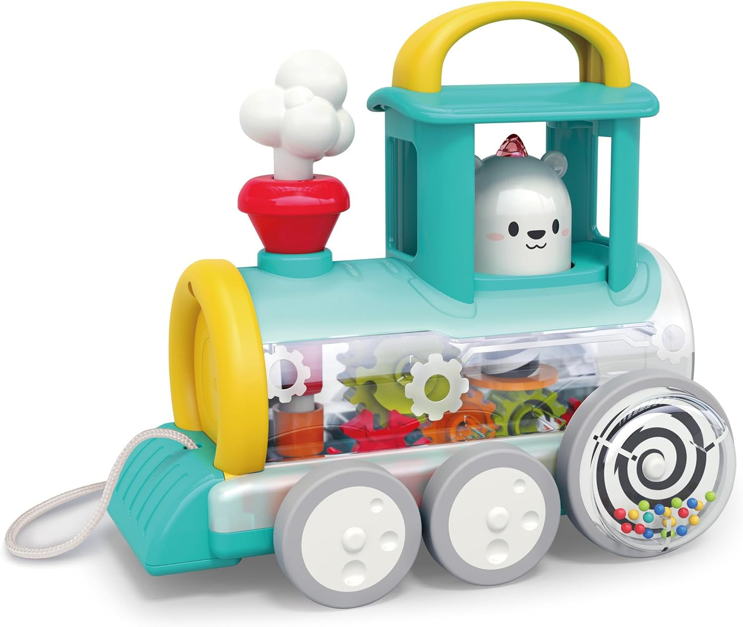 Hola Pull Along Train Engine Toy – Musical Educational Pull Toy with Moving Gears for Babies (6–24 Months)
