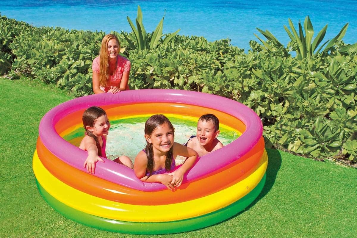Intex 56441 Sunset Glow Inflatable Kids Pool – 66 in × 1 in (168 × 46 cm) Round Backyard Swimming Pool for Children