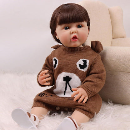 Lifelike Reborn Baby Girl Doll – Toddler with Realistic Sound & Brown Hair