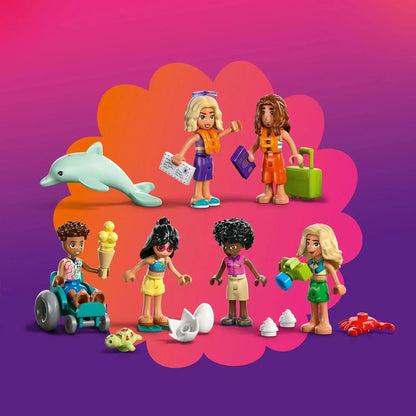 LEGO Friends 42673 Family Holiday Beach Resort Toy with 6 Mini Dolls, plus Turtle & Dolphin Animal Figures, an Ice Cream Stand and Accessories - Creative Birthday Gift for 8+ Year Old Girls