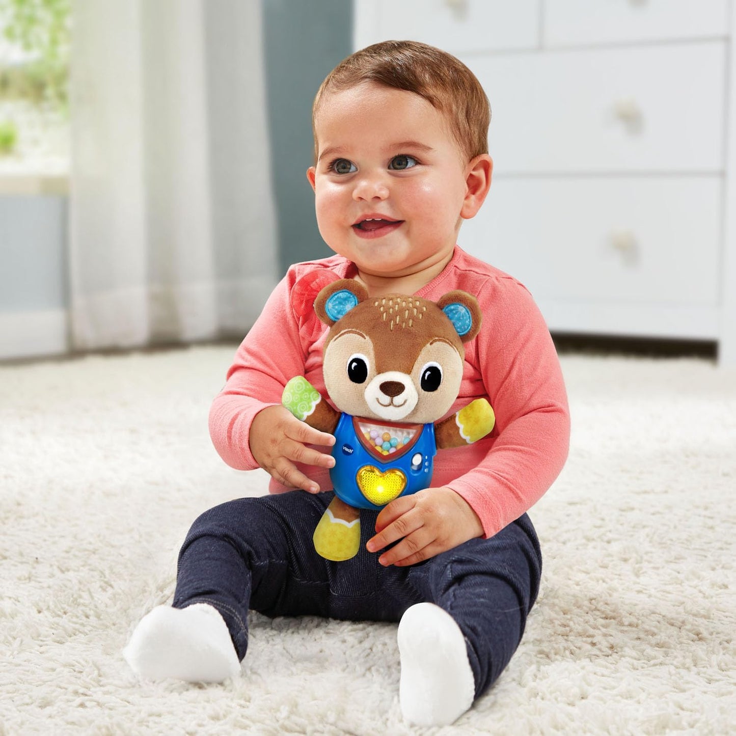 VTech Baby Cuddle and Sing Bear Stroller Crib Toy | Musical Plush Bear with Lights, Sounds & Sensory Activities