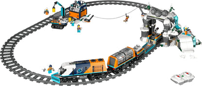 LEGO City 60470 Explorers’ Arctic Polar Express Train Set - Incl. a Remote-Controlled Train Toy, Snowplough, 22 Track Pieces & 6 Minifigures, Plus a Rockfall Function - Gift for 7+ Year Old Boys