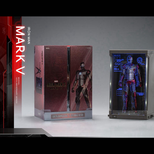 ZD Toys Marvel 1:10 Scale Iron Man Mark V – Hall of Armor Set (Set of 7) | Light-Up Action Figures