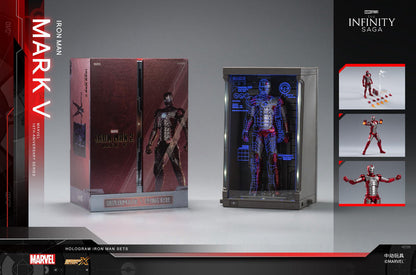 ZD Toys Marvel 1:10 Scale Iron Man Mark V – Hall of Armor Set (Set of 7) | Light-Up Action Figures