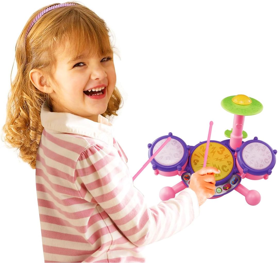 VTech KidiBeats Drum Set, Pink | Interactive Musical Drum Kit with Lights, Learning Modes & Drumsticks for Kids 2-5 Years