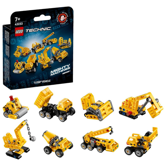 LEGO 42233 Technic Mighty Machines Mystery Box – 1 Random Construction Vehicle Building Toy with Collectible Card, 44 Pieces, Ages 7+
