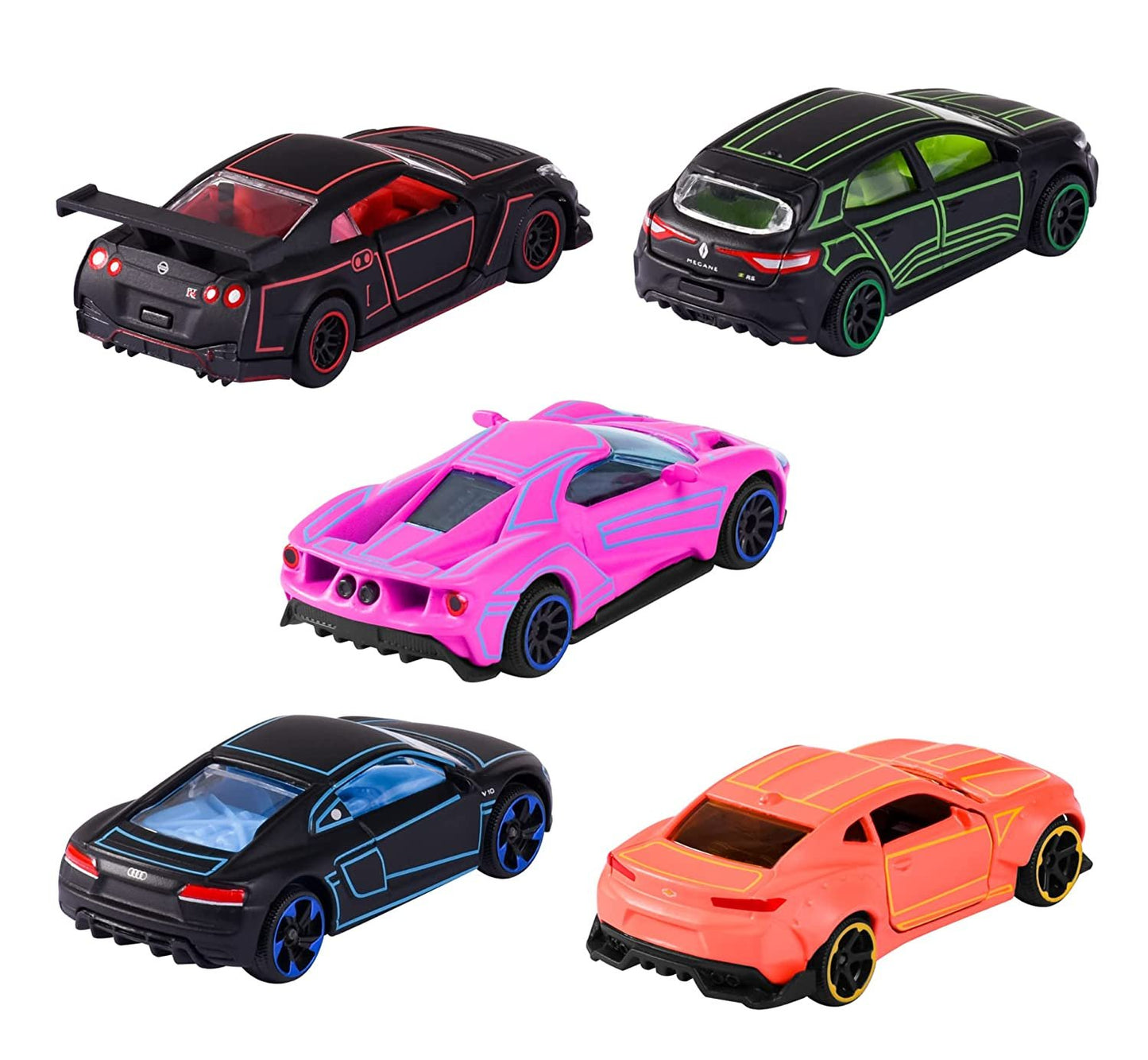 Majorette Light Racer Toy Car Set with Different Die Cast Metal Vehicles, 7.5 cm Each, Scale 1:64 with Rotating Wheels and Opening Parts for Children Aged 3 and Above Boys, Girls, Kids- Set of 5