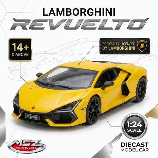 MSZ 1:24 Lamborghini Revuelto Diecast Supercar Model Scale, Yellow – Collectible Display & Gift for Car Enthusiasts
