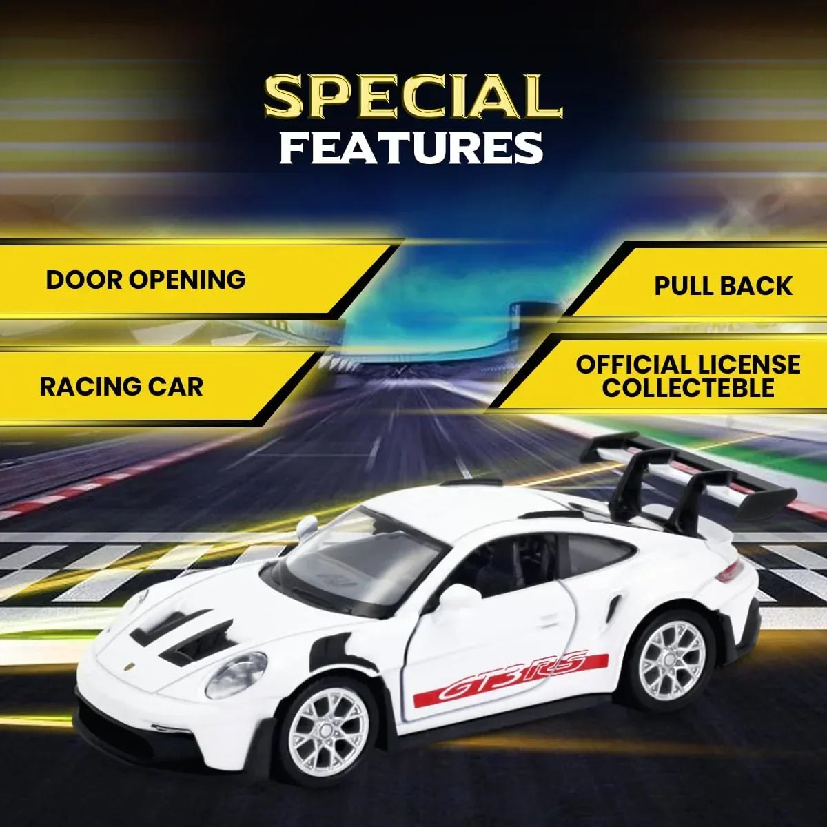 RMZ City 1:36 Porsche 911 GT3 RS Die-Cast Car – White | Openable Doors, Pull-Back Action