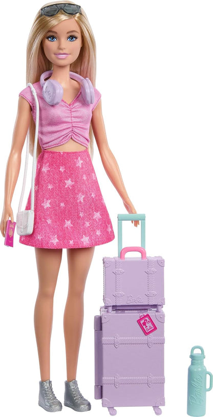 Barbie Family & Friends Travel Doll with Suitcase & Accessories 11 Inch | Blonde Fashion Doll with 10+ Travel-Themed Accessories
