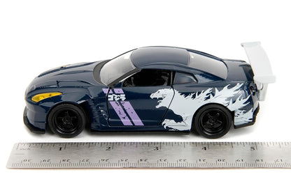 Jada Toys Godzilla 2009 Nissan GT-R (R35) Ben Sopra 1:32 Scale Diecast Model Car – Blue, Collectible Japanese Sports Car with Godzilla Graphics