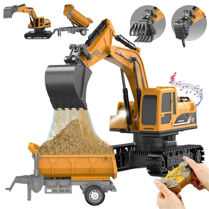 RC JCB Toy Excavator 1:22 Scale Remote Control Construction Vehicle with Lights, Sounds & Rotation Digger Truck for Kids