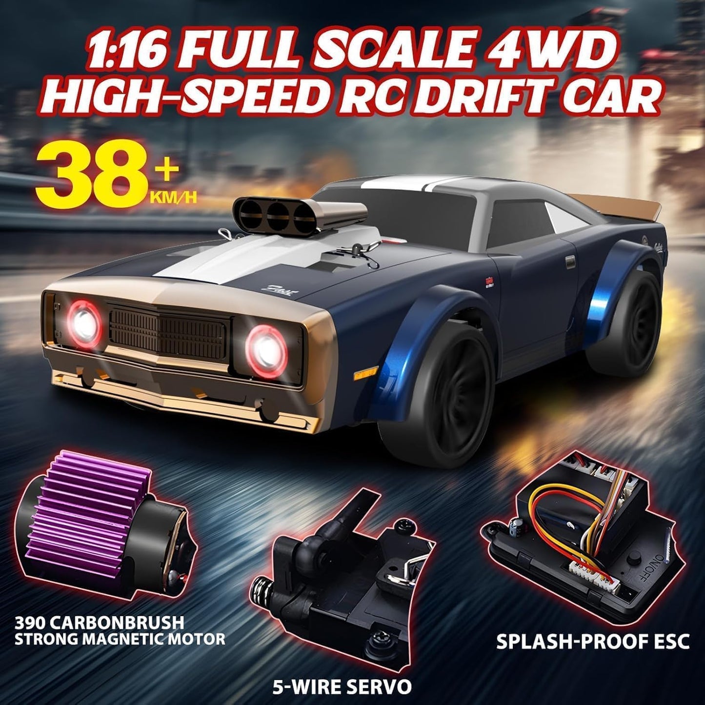 SCY 16303 Hurricane RC Car – 4WD 1/16 Scale High-Speed Drift Racing Car (Silver) | Up to 50 km/h | Electric Remote Control Off-Road Vehicle for Kids & Hobbyists