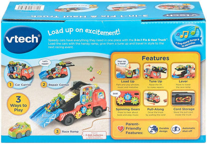 VTech 3-in-1 Fix and Haul Truck | Interactive Tow Truck, Car Carrier & Repair Playset with Lights, Sounds, Tool Activities and 2 Smart Cars
