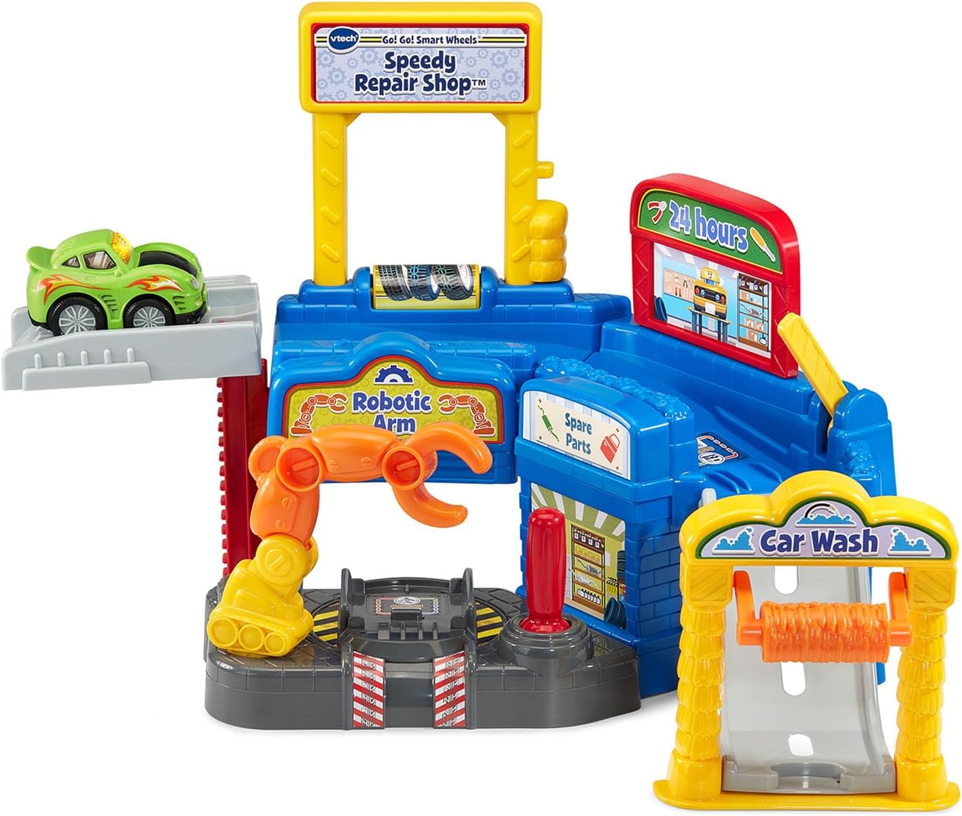 VTech Go! Go! Smart Wheels Speedy Repair Shop | Interactive Vehicle Garage Playset with SmartPoint Car, Car Wash & Repair Station for Toddlers