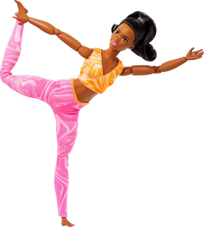 Barbie Made to Move Fashion Doll with Black Hair & 22 Articulated Joints | Yellow Sports Top & Pink Yoga Pants