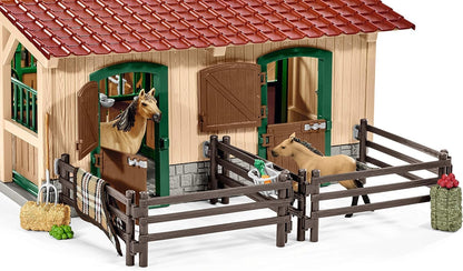 Schleich Farm World - 43PC Stable Playset with Horse Figurines -  Kids 3+ | 42195 | Farm Animal Figurine, Realistic Animal Toys, Barn Toy for Kids 3+, Montessori