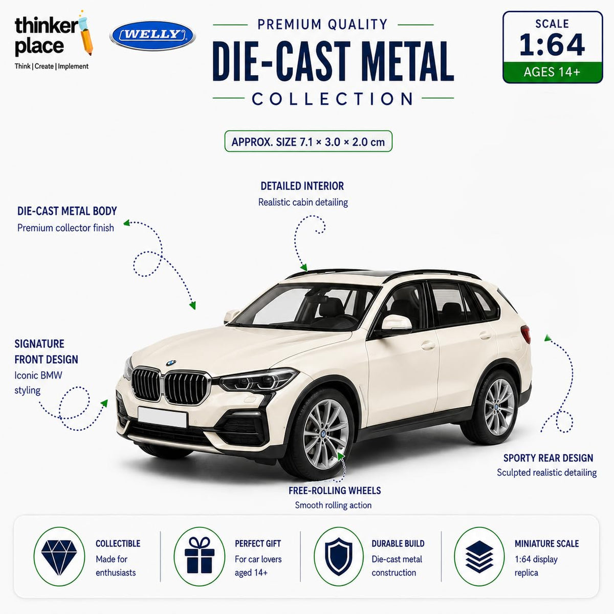 Welly 1:64 BMW X5 Cream White Die-Cast Metal Model Car