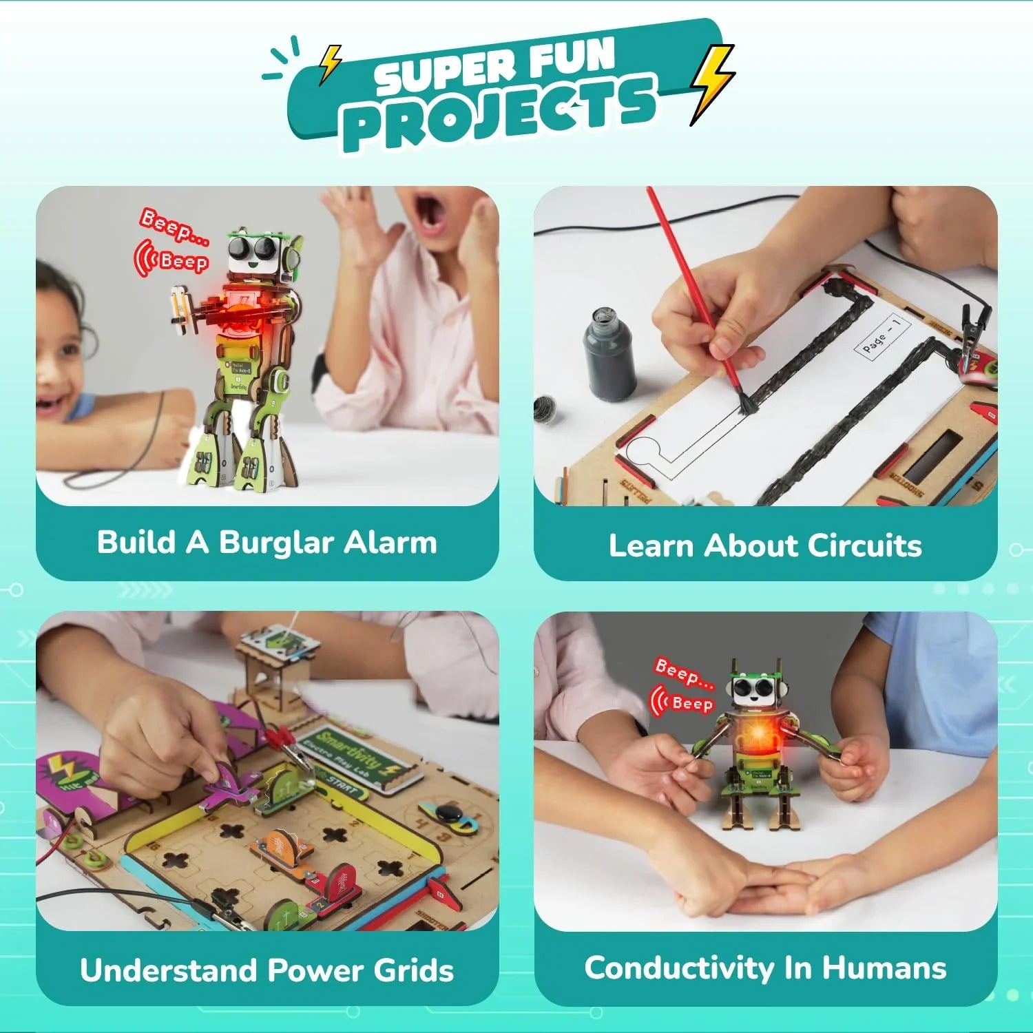 Smartivity Electricity Kit for Kids 8-14 | DIY Circuit & Robot Science Project with Light & Sound - Jaiman Toys
