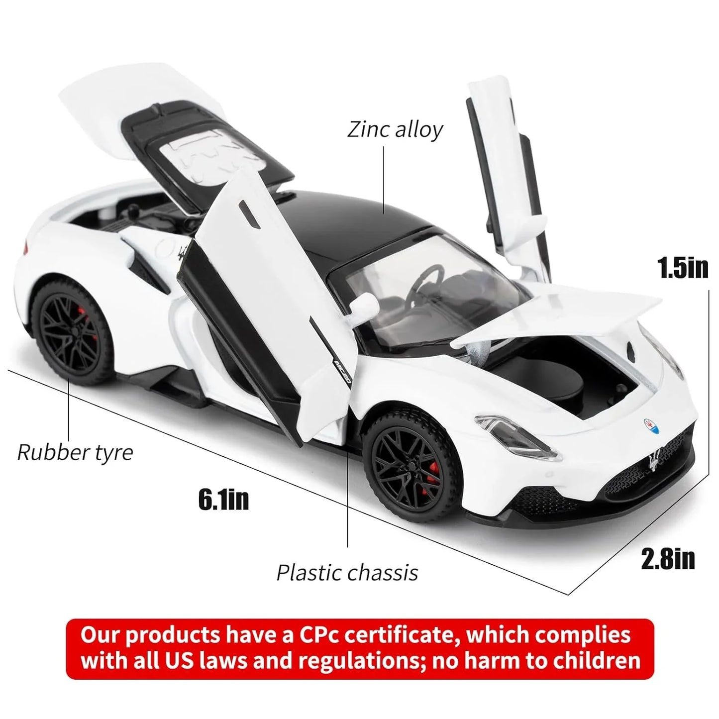 1:32 Maserati MC20 Diecast Alloy Model Car – Pull Back Toy with Sound & Light | Collectible Gift Toy - Jaiman Toys