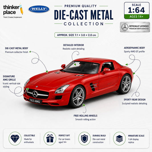 Welly 1:64 Mercedes-Benz SLS AMG Dark Red Die-Cast Metal Model Car