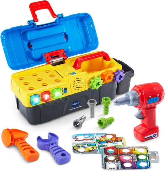 VTech Drill and Learn Toolbox | Interactive Pretend Play Tool Set with Electronic Drill, Lights, Sounds & Learning Activities for Toddlers
