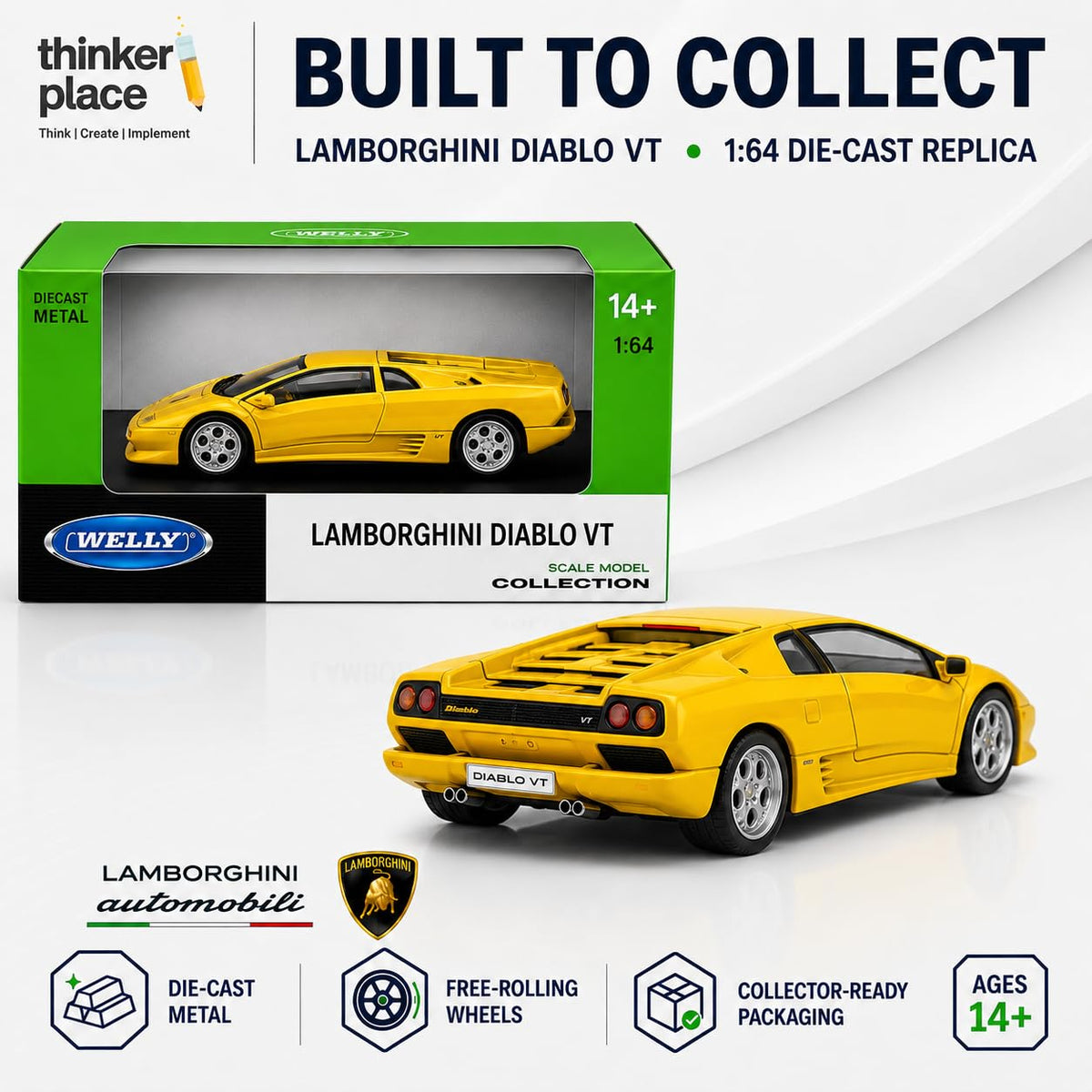 Welly 1:64 Lamborghini Diablo Yellow Die-Cast Metal Model Car