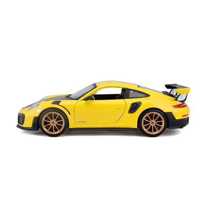 Bburago 1:24 Porsche 911 GT2 RS Diecast Model – Yellow with Carbon Hood Collectible Car