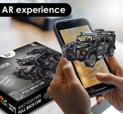 ThinkerPlace 1:14 DIY Blocks Pull-Back Jeep | Buildable STEM Construction Off-Road Toy Car for Kids 8+