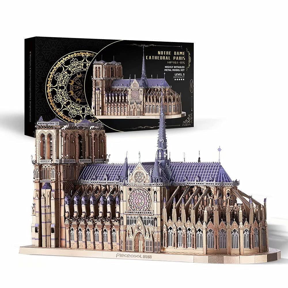 Piececool  3D Metal Puzzle Notre Dame Cathedral Paris Model – 382 Pieces – Level 5 Difficulty – Stainless Steel DIY Architecture Model Kit- Age16+